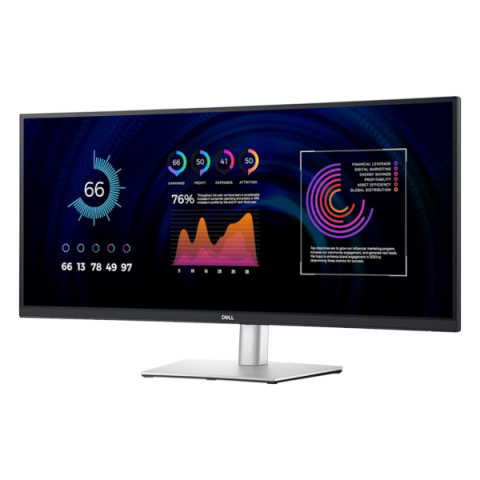 Dell - 34" P3424WE Curved Monitor, IPS, 100Hz, 8mc, WQHD (3440x1440), HDMI, DP, Type-C, USB-C Hub, Height, Silver, Black