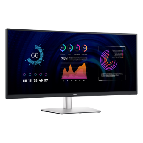 Dell - 34" P3424WE Curved Monitor, IPS, 100Hz, 8mc, WQHD (3440x1440), HDMI, DP, Type-C, USB-C Hub, Height, Silver, Black